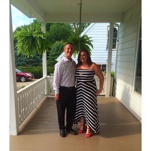 WHBM strapless black and white maxi